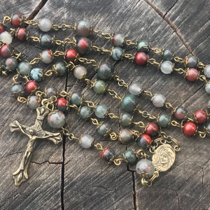 Catholic Rosary ~ Bloodstone Rosary ~ Natural African Bloodstone Beads ~ Heliotrope Rosary ~ Mens Rosary ~ Womans Rosary ~ Catholic Gift ~