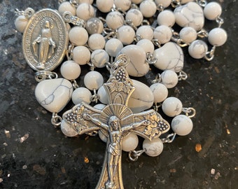 Catholic Rosary ~ White Rosary ~ Feminine Rosary Beads ~ Women’s Rosary ~  Catholic Gift ~ Semi Precious Howlite Beads.