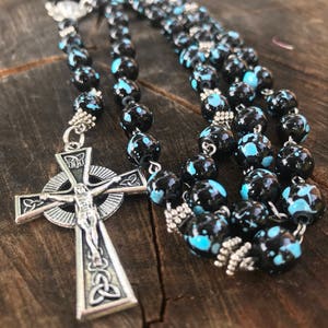 Catholic Rosary Beads Black and Turquoise Natural Stone ~Men&#39;s  Woman&#39;s ~Traditional ~ Quality Rosary Beads ~ Catholic Rosary beads
