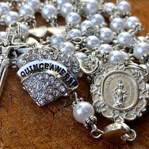 Catholic Rosary Beads ~ Quinceanera ~ Quinceanera Gift ~ Quinceanera Rosary ~ Quinceanera Catholic ~ White Glass Pearl Rosary Beads ~ 15 ~ image 10