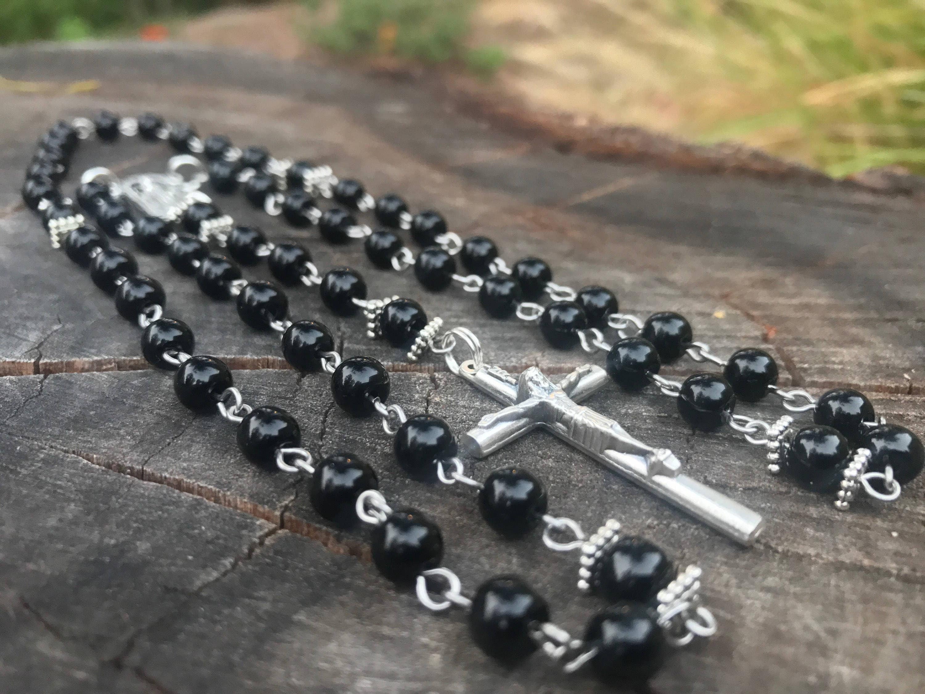 Black Catholic Rosary Rosay Beads Mens Rosary Beads Etsy