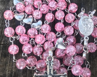 Pink Catholic Rosary Beads ~  Womens Rosary ~ Girls Rosary ~ Mom Rosary ~ Catholic Gift For Her ~ Pink Rosary ~