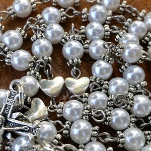 Catholic Rosary Beads ~ Quinceanera ~ Quinceanera Gift ~ Quinceanera Rosary ~ Quinceanera Catholic ~ White Glass Pearl Rosary Beads ~ 15 ~ image 5