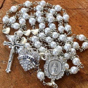 Catholic Rosary Beads ~ Quinceanera ~ Quinceanera Gift ~ Quinceanera Rosary ~ Quinceanera Catholic ~ White Glass Pearl Rosary Beads ~ 15 ~ image 8