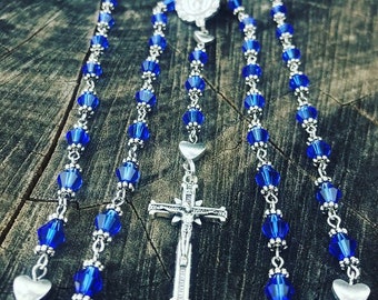 Catholic Rosary ~ Blue Catholic Rosary Beads ~ September Birthday Rosary ~ Miraculous Mary ~ Catholic Gift ~ Womens Rosary Beads ~ Blue ~