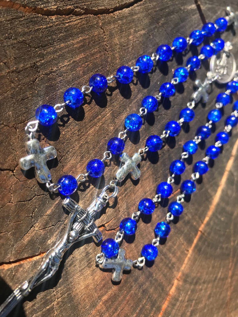 Men's Handmade Saint Michael Catholic Rosary Beads. Masculine Rosary. Blue Catholic Rosary. Catholic Gifts. image 5