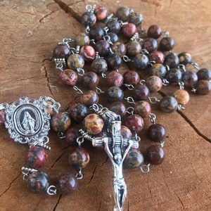 Leopard Jasper Natural Stone Catholic Rosary~Mens Catholic Rosary ~ Womens Catholic Rosary  ~ Catholic Rosary Beads ~ Catholic Gift ~ Rosary