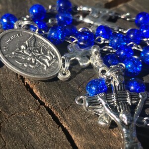 Men's Handmade Saint Michael Catholic Rosary Beads. Masculine Rosary. Blue Catholic Rosary. Catholic Gifts. afbeelding 2