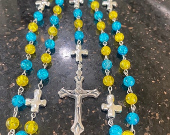 Catholic Rosary ~ Yellow and Turquoise Colors ~ Catholic Rosary Beads ~ Rosary