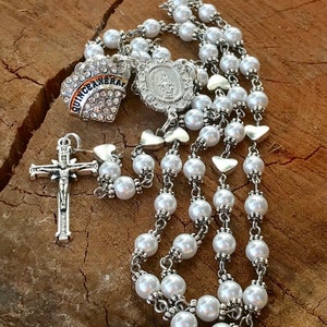 Catholic Rosary Beads ~ Quinceanera ~ Quinceanera Gift ~ Quinceanera Rosary ~ Quinceanera Catholic ~ White Glass Pearl Rosary Beads ~ 15 ~ image 4