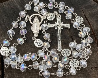 Crystal Catholic Rosary. Crystal Rosary Beads. Crystal Prayer Beads. Clear Crystal Rosary. Catholic Rosary. Miraculous Mary. Women's Rosary.