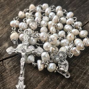 Catholic Rosary. White Rosary. Pearl Rosary. Natural Fresh Water Pearl Catholic Rosary Beads. Femanine Rosary. Womans Rosary. Catholic Gift.