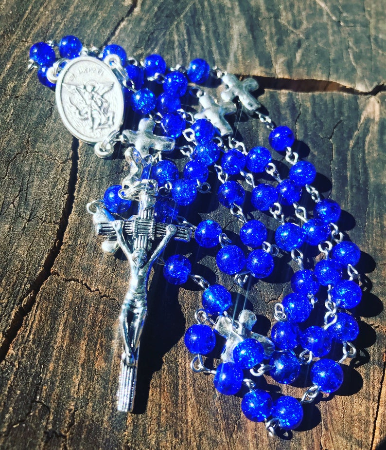 Men's Handmade Saint Michael Catholic Rosary Beads. Masculine Rosary. Blue Catholic Rosary. Catholic Gifts. image 7