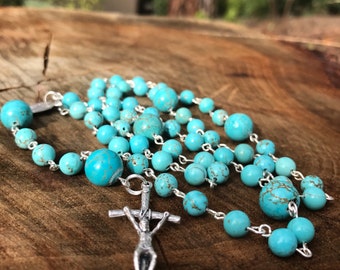 Turquoise Catholic Rosary.  Howlite Stone. Prayer Beads, Rosary Beads, Rosary. catholic Rosary Beads. Catholic Rosary. Turquoise Rosary