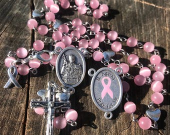 Breast Cancer Themed Catholic Rosary. Cancer Awareness. St Agatha. Cancer Survivor. Pink Rosary. Cancer Gift For Her. Cancer Ribbon