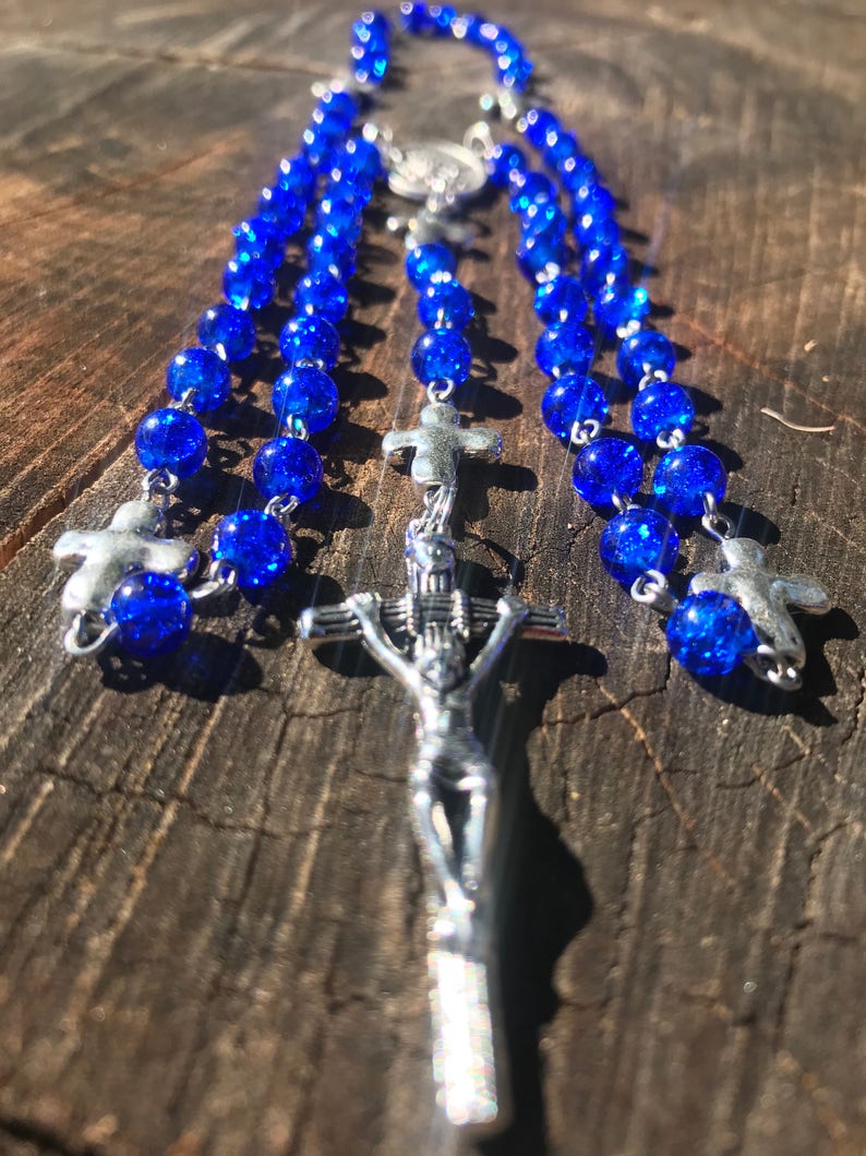 Men's Handmade Saint Michael Catholic Rosary Beads. Masculine Rosary. Blue Catholic Rosary. Catholic Gifts. afbeelding 1