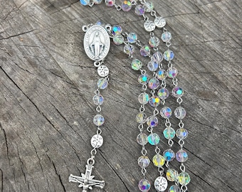 Genuine Austrian Crystal Catholic Rosary ~ Crystal Rosary Beads  ~ Clear Crystal Rosary ~ Catholic Rosary ~ Miraculous Mary ~ Women's Rosary