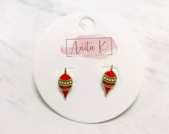 Christmas Red & Green Ornament Enamel Stud-Holiday Stud