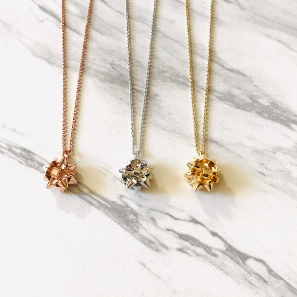 Metal Bow Gold-Rose Gold-Silver-Necklace-Christmas Necklace-Holiday Gift