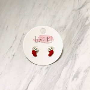 Enamel Red Christmas Stocking-Holiday Stud-Fun Stud