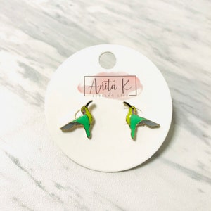 Green & Yellow Enamel Bird Stud