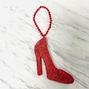 Cushioned Red Crystal High Heel Ornament-Sparkly Crystal Shoe Decoration-Handmade Holiday Ornament-Crystal Loop Christmas Tree Decor