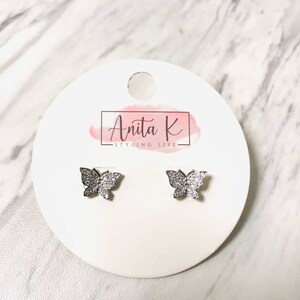 Brass Cubic Zirconia Butterfly Stud