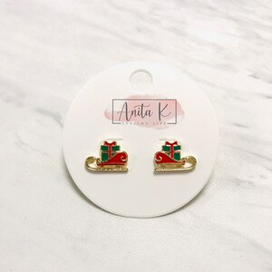 Enamel Red Sled Stud-Holiday Stud