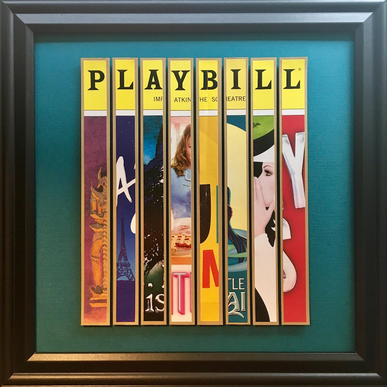 Custom Broadway Playbill Framed Art Collage Personalize It Teal