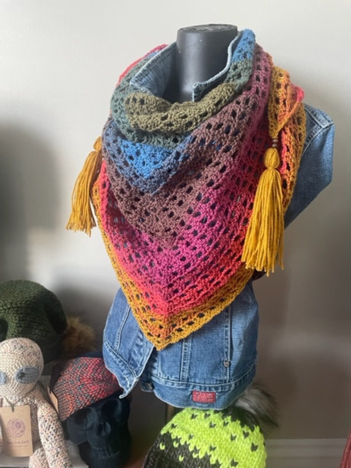Crochet Triangle Window Pane Scarf Pattern, Triangle Wrap Pattern