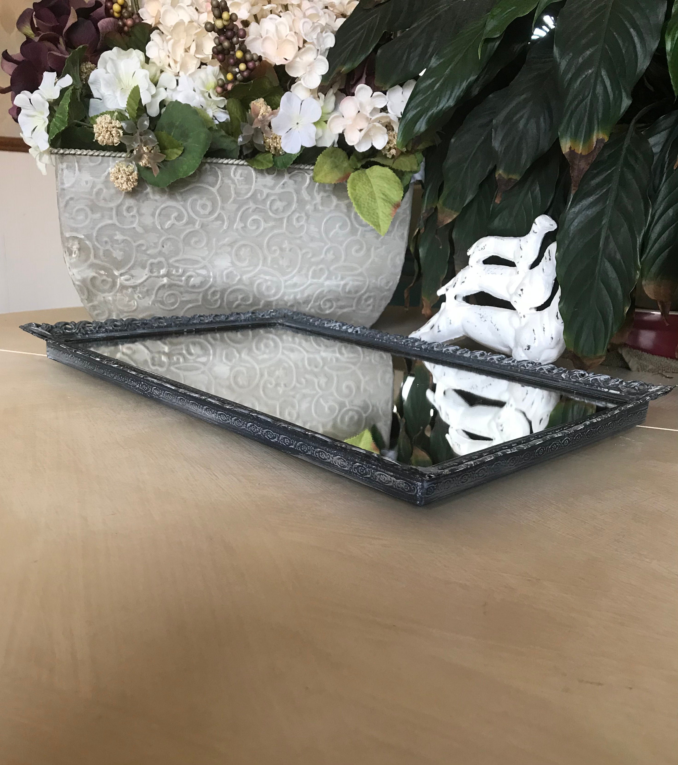 Cottage Style Vanity Mirror Tray / Upcycled Vintage Shabby | Etsy