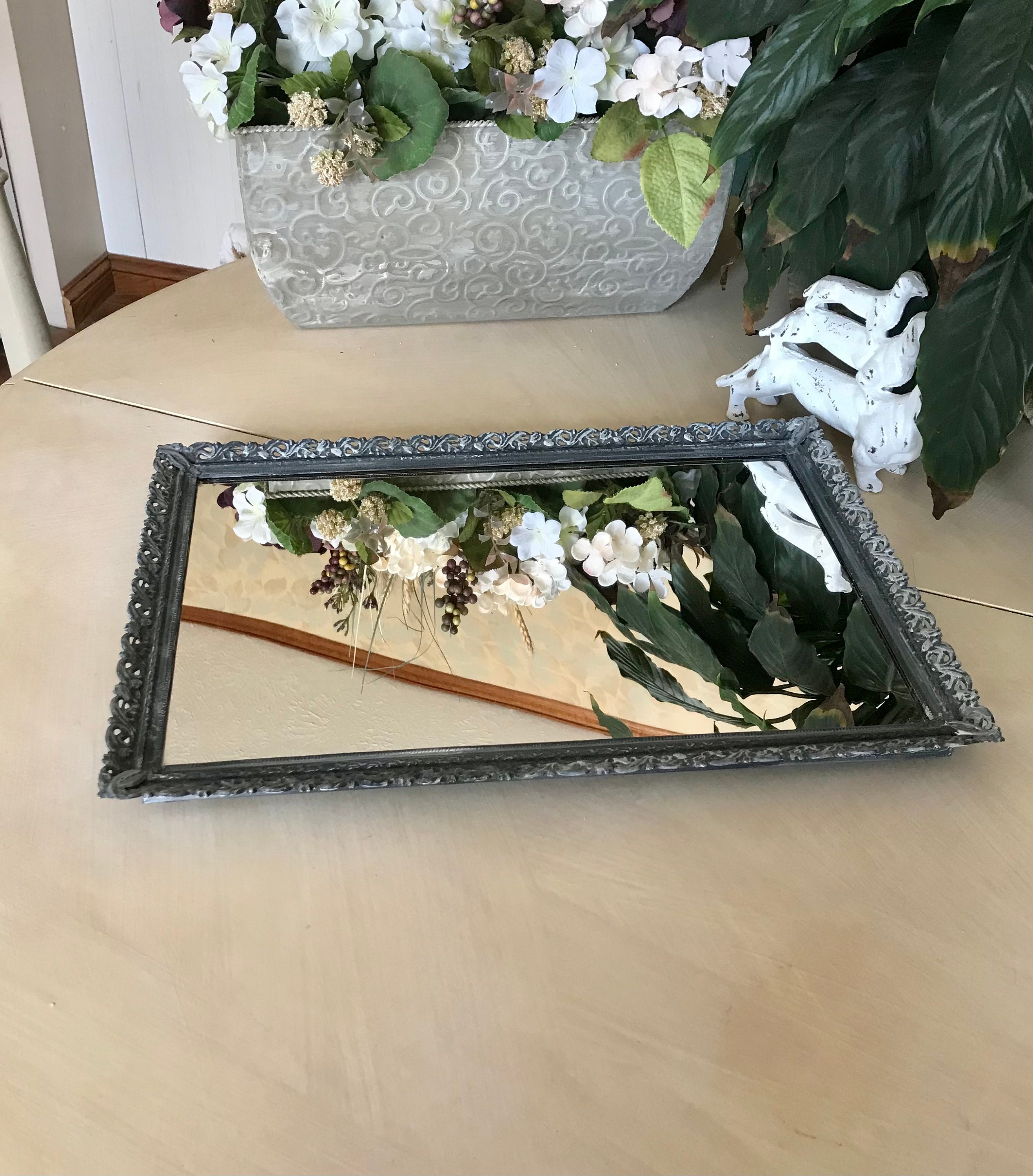 Cottage Style Vanity Mirror Tray / Upcycled Vintage Shabby Etsy