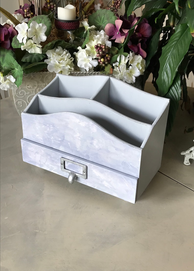 Shabby Chic Office Organizer / Chippy Lavender Letter Box / Etsy