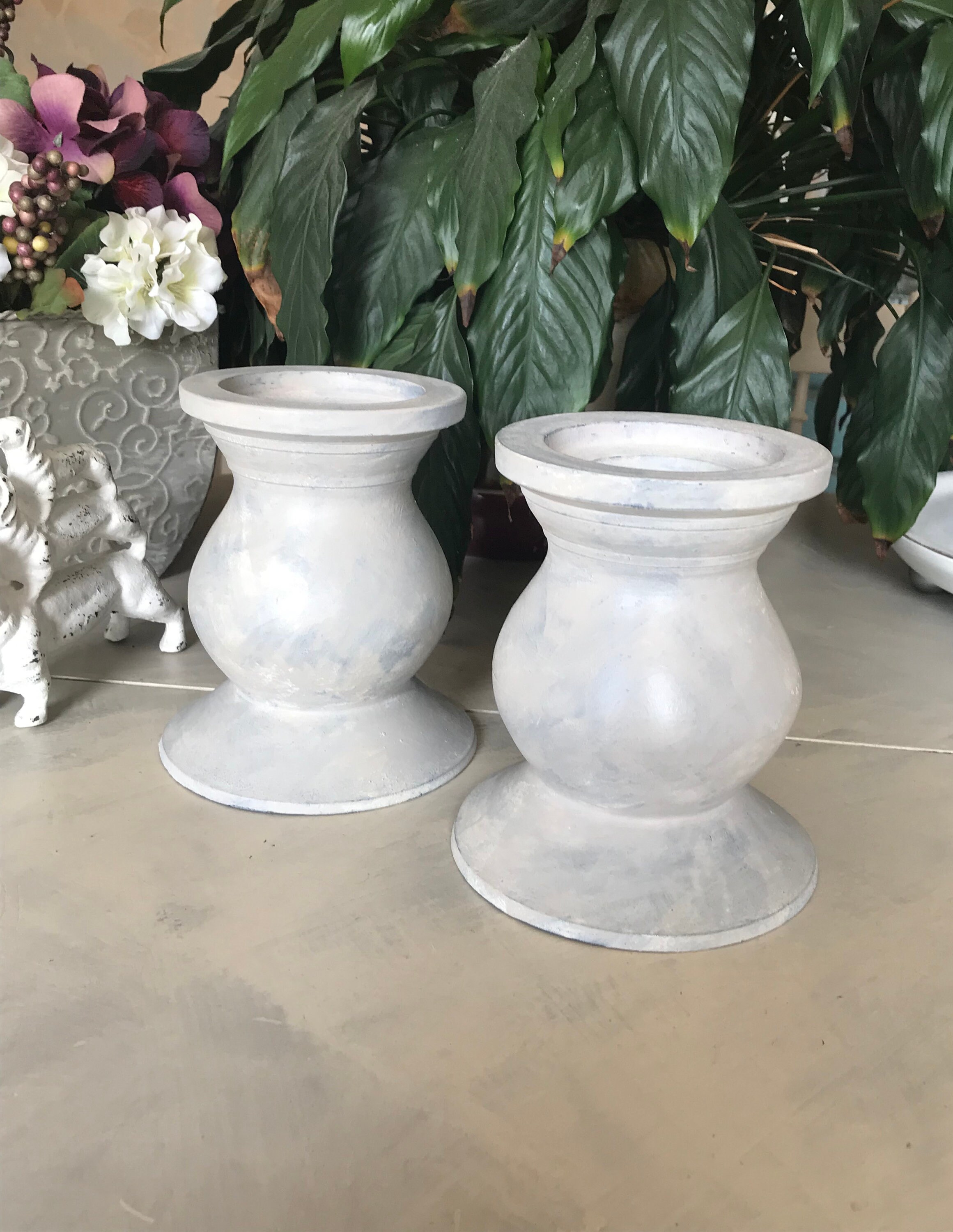 Shabby Chic Vintage Candle Holders / Farmhouse Pillar Candle Etsy