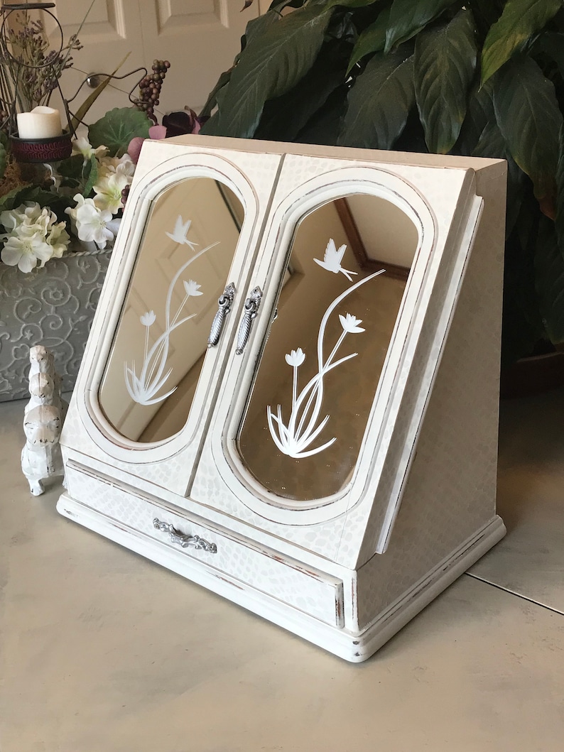 Upcycled Vintage Jewelry Armoire Shabby Chic Wooden Jewelry Box French Country Chalk Painted Jewelry Organizer Farmhouse Chest
