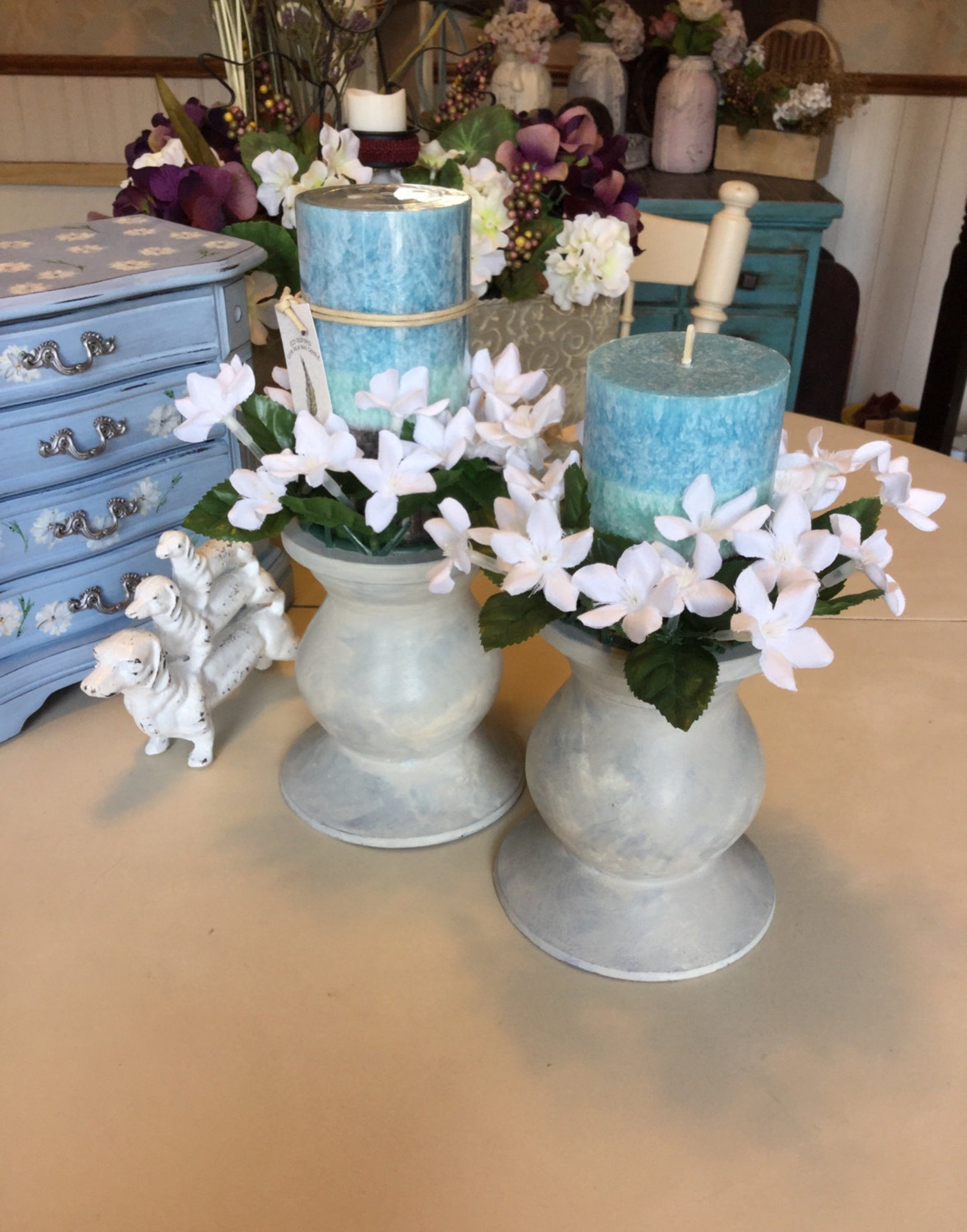 Shabby Chic Vintage Candle Holders / Farmhouse Pillar Candle Etsy