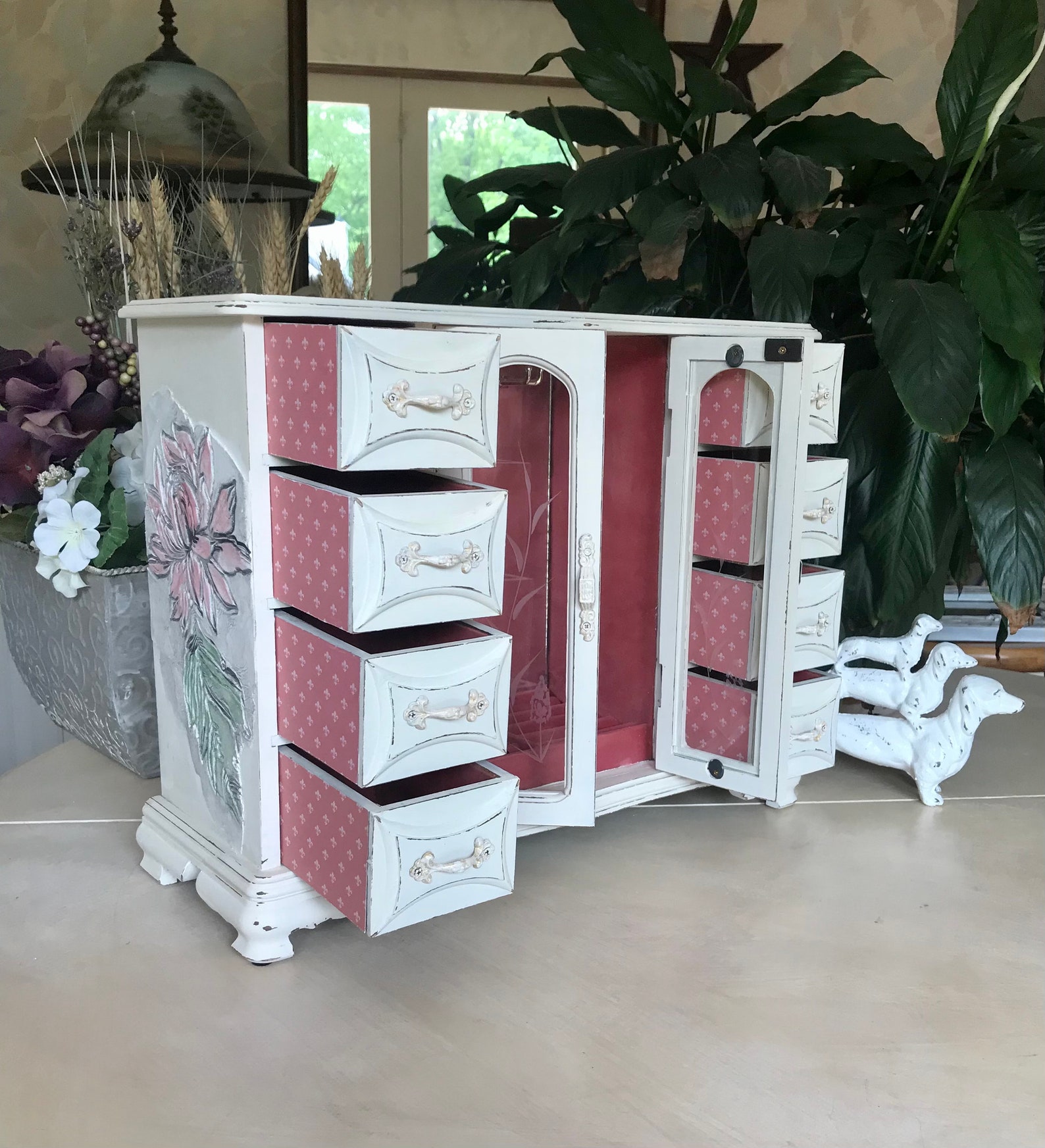 French Country Jewelry Armoire / Upcycled Vintage Shabby Chic Etsy