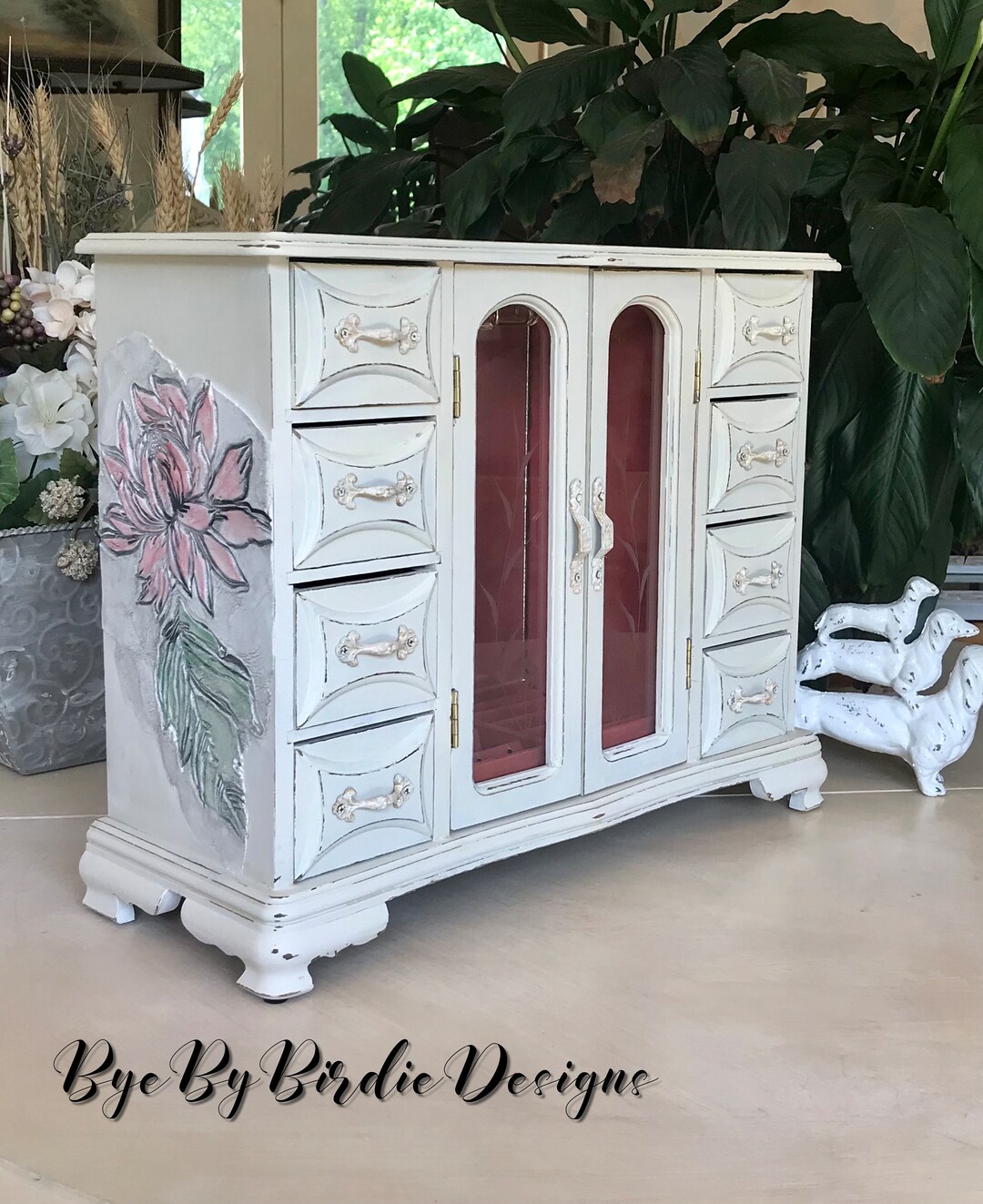 French Country Jewelry Armoire / Upcycled Vintage Shabby Chic Jewelry