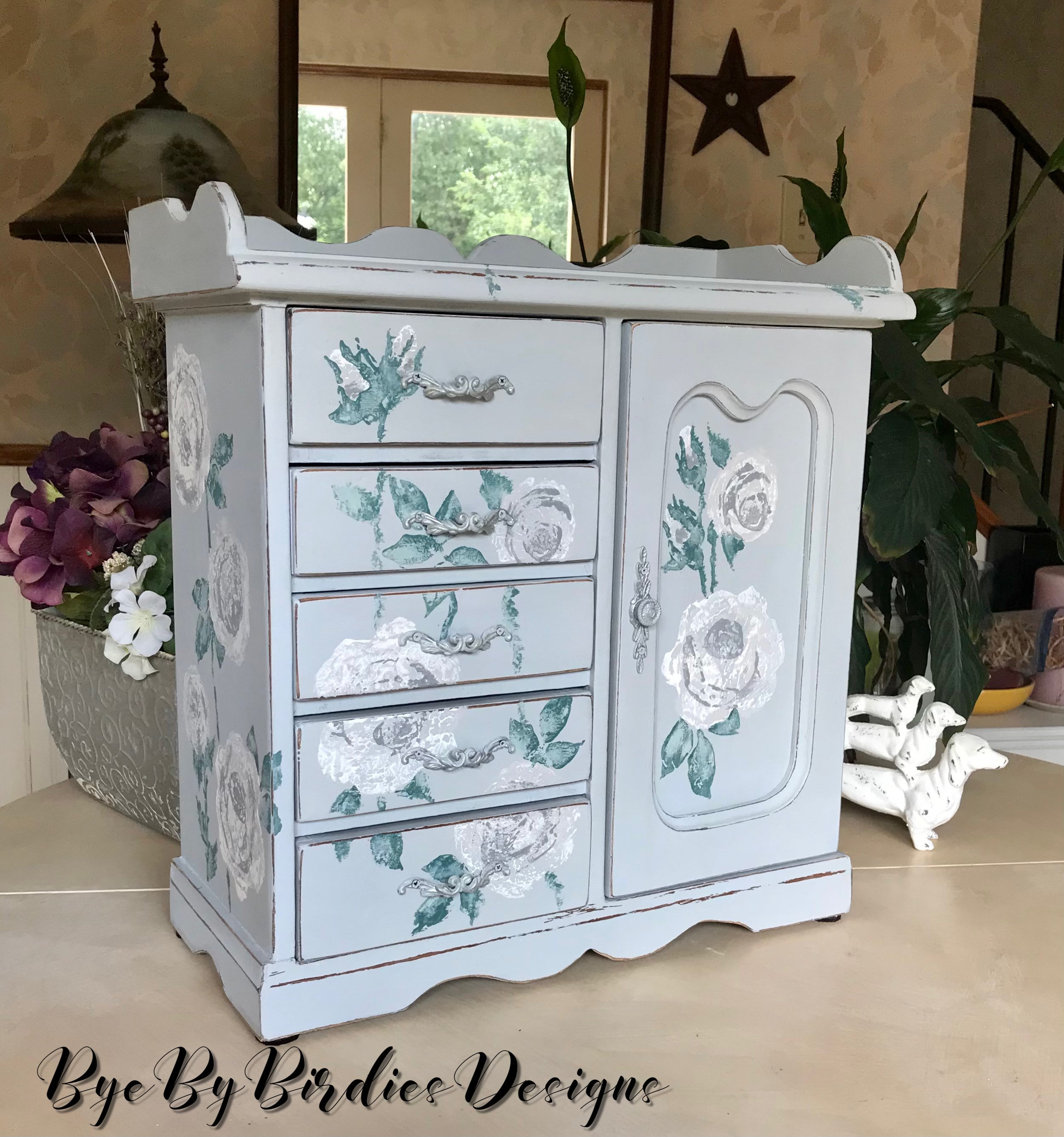 Farmhouse Cottage Style Jewelry Armoire Upcycled Vintage Shabby