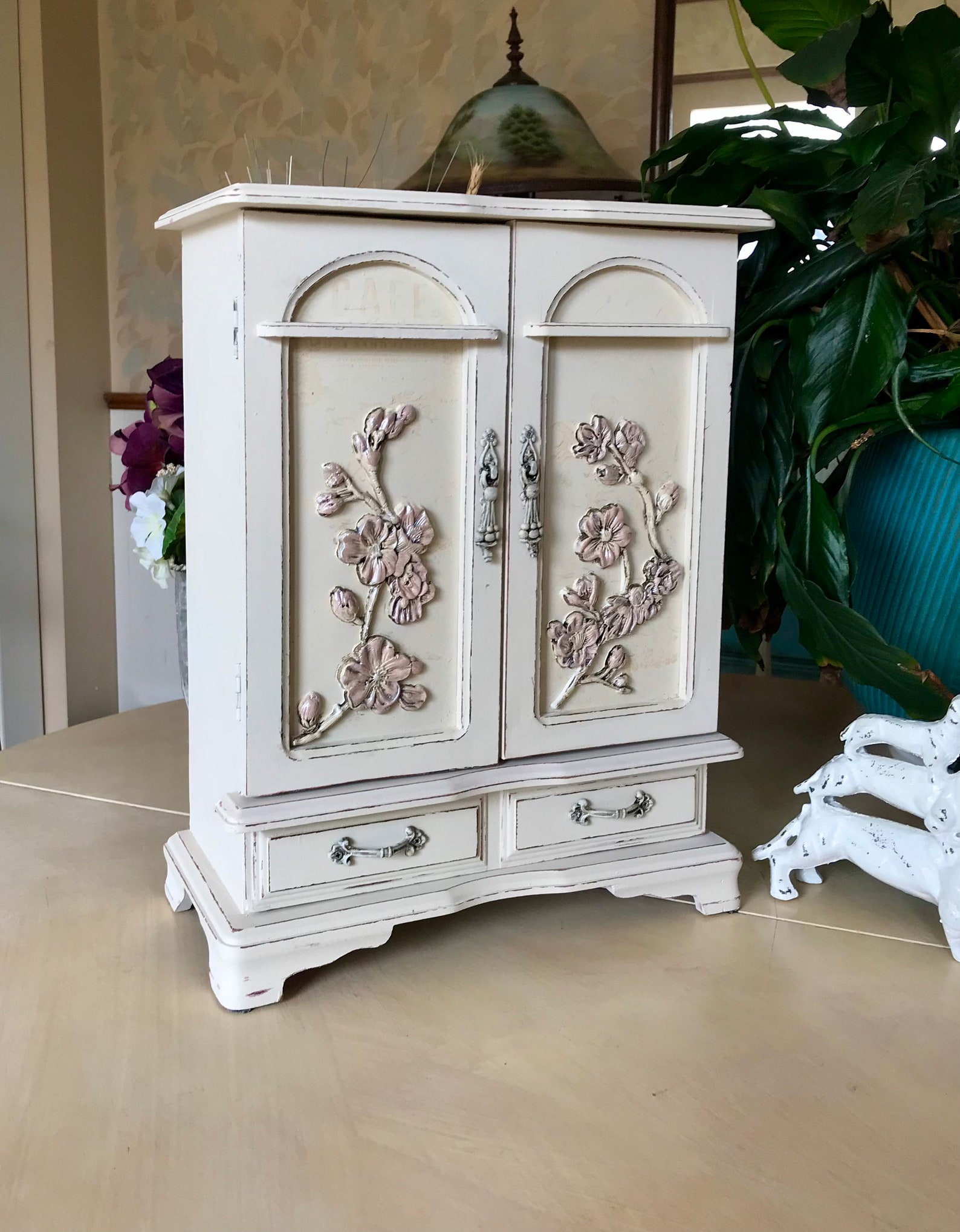 French Country Jewelry Armoire / Upcycled Vintage Shabby Chic Etsy