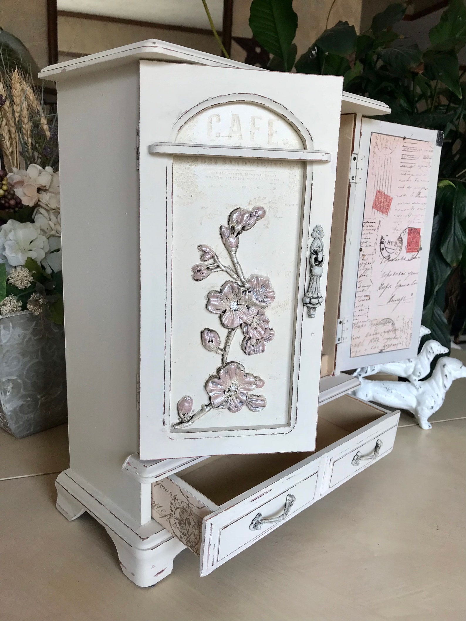 French Country Jewelry Armoire / Upcycled Vintage Shabby Chic Etsy
