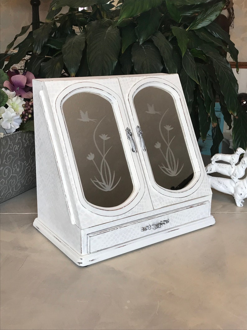 Upcycled Vintage Jewelry Armoire Shabby Chic Wooden Jewelry Box French Country Chalk Painted Jewelry Organizer Farmhouse Chest