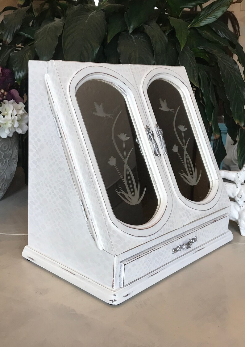 Upcycled Vintage Jewelry Armoire Shabby Chic Wooden Jewelry Box French Country Chalk Painted Jewelry Organizer Farmhouse Chest