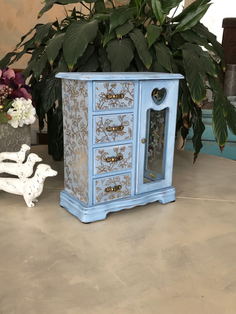 Upcycled Vintage Jewelry Armoire Shabby Chic Jewelry Box French Country Chalk Painted Wooden