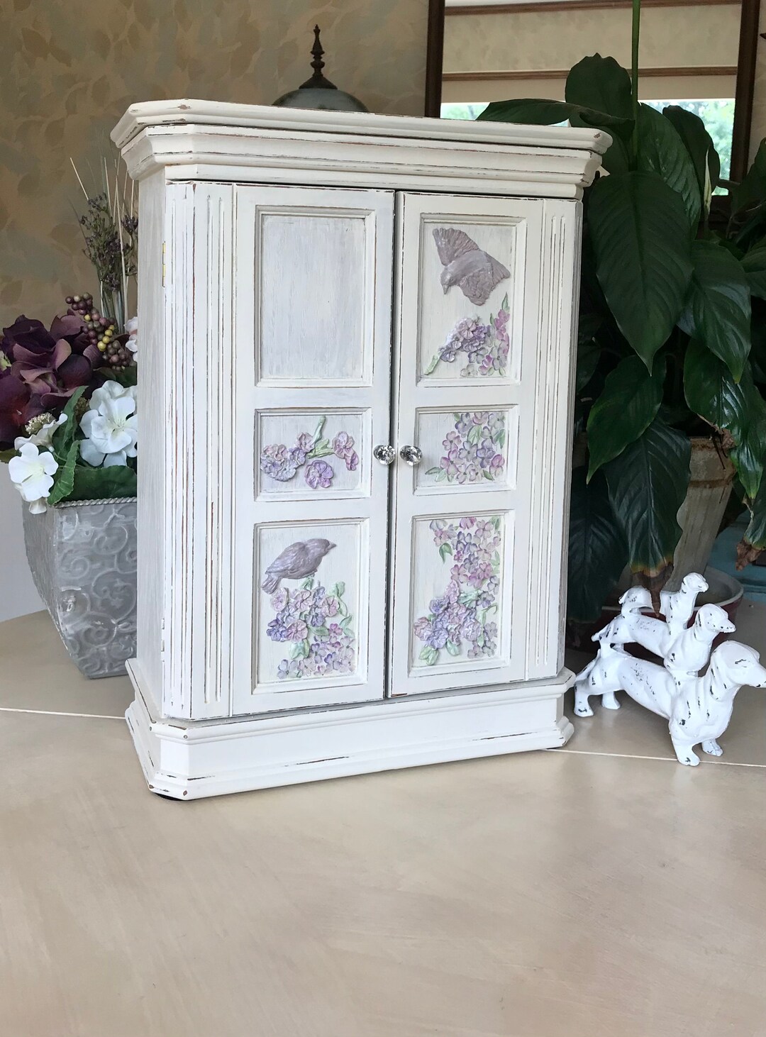 French Country Jewelry Armoire / Upcycled Vintage Shabby Chic Jewelry