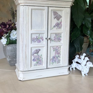 French Country Jewelry Armoire / Upcycled Vintage Shabby Chic Jewelry Storage / Farmhouse Cottage Style Chalk and Hand Painted Wooden Box