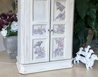 French Country Jewelry Armoire Upcycled Vintage Shabby Chic Jewelry  Storage Farmhouse Cottage Style Chalk and Hand Painted Wooden Box
