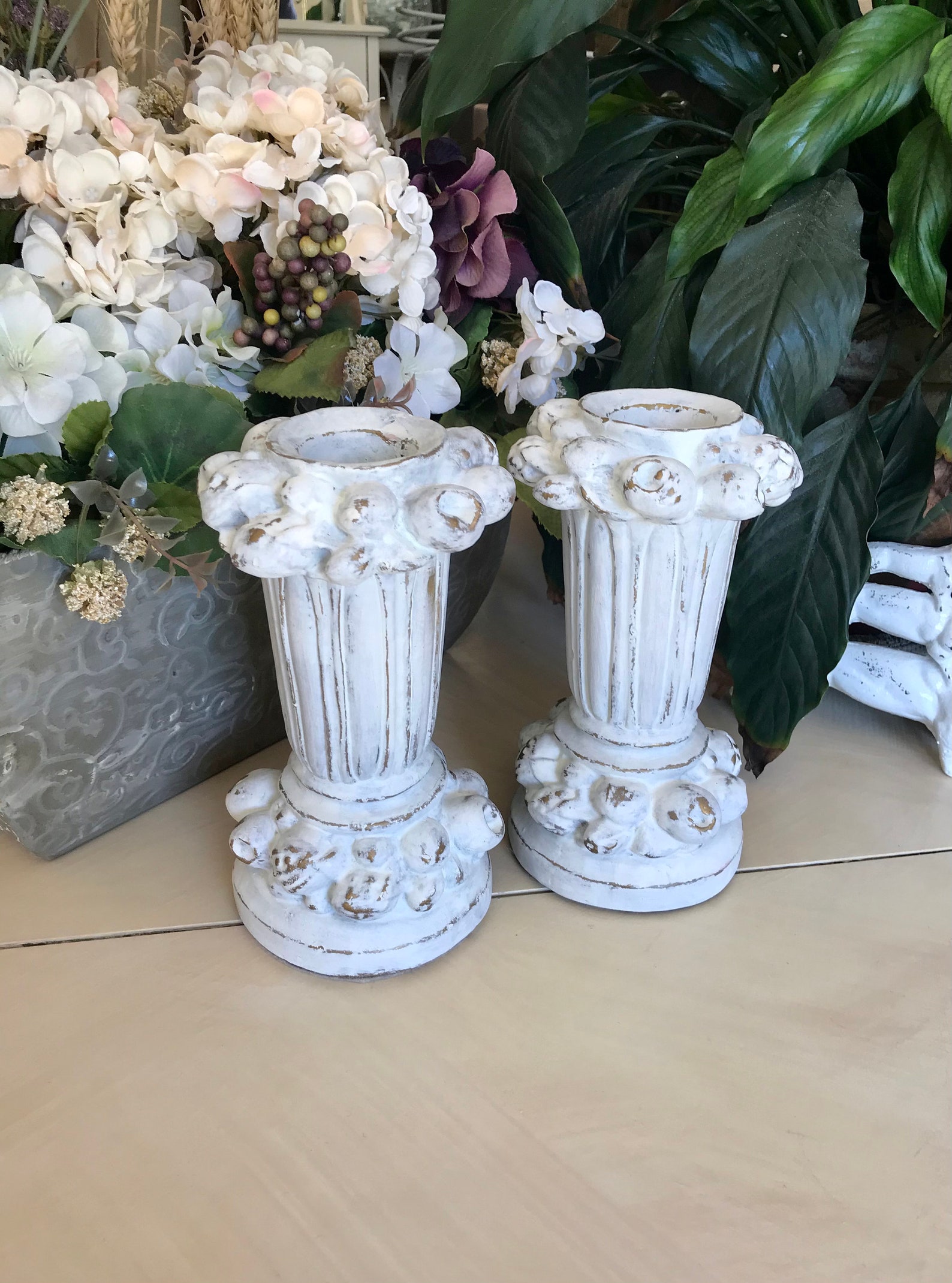 French Country Candle Holders / Upcycled Vintage Shabby Chic Etsy