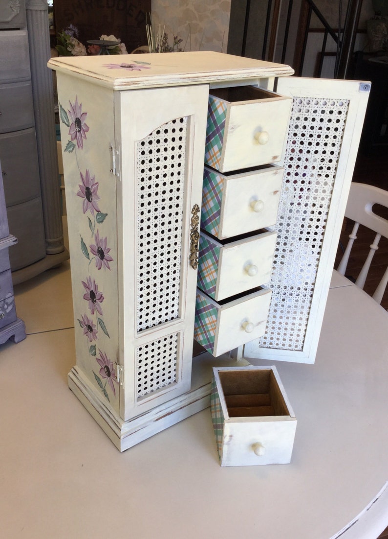 Shabby Chic Vintage Jewelry Armoire / Upcycled Wooden Jewelry Etsy