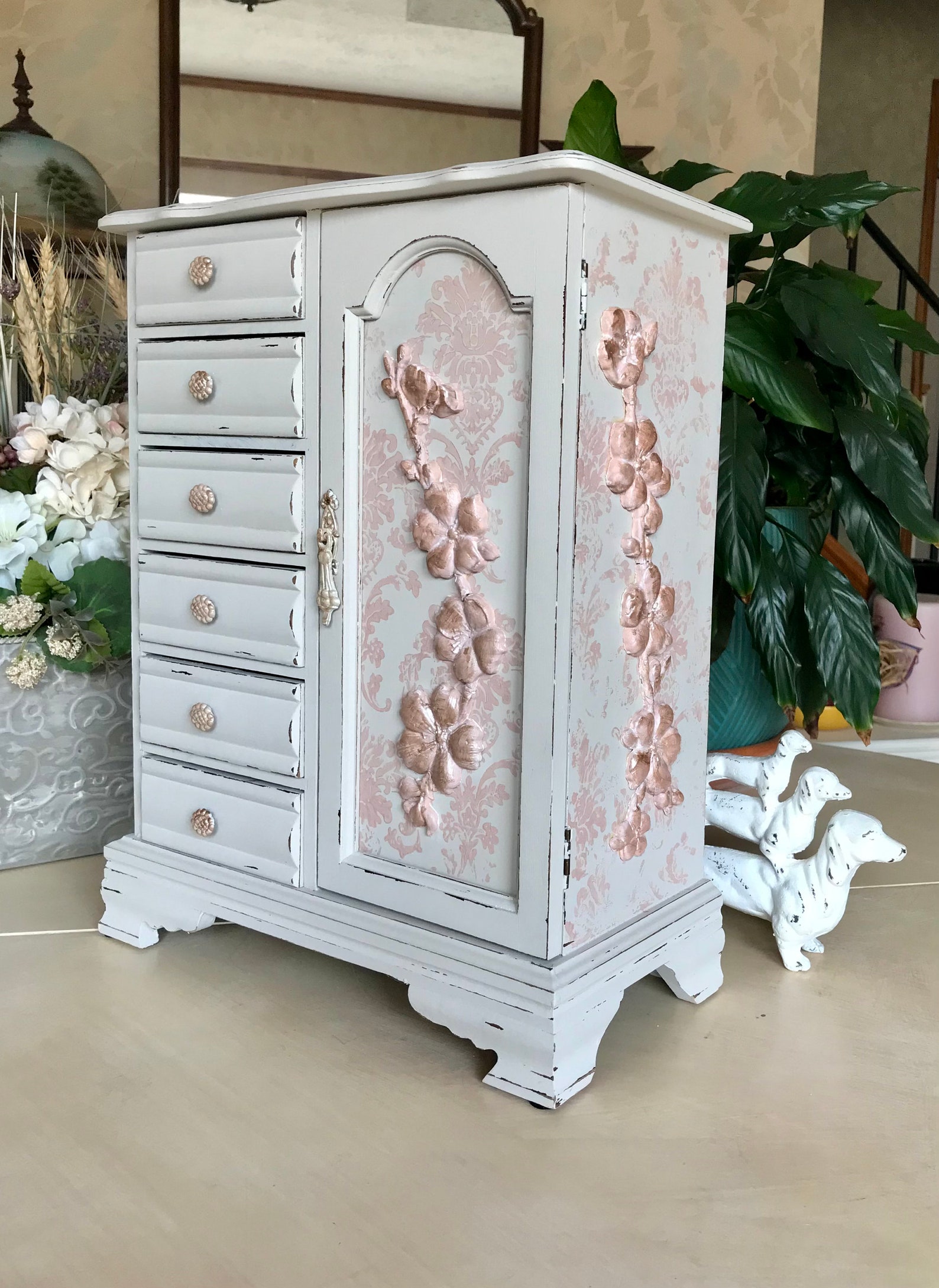 French Country Jewelry Armoire / Upcycled Vintage Shabby Chic Etsy
